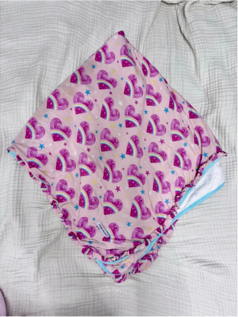 Posh Peanut Kids Bamboo Terry Towel Pink Heart Rainbow Ruffle